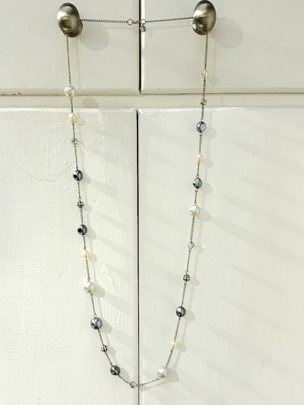 LOFT Long Mixed Pearl Crystal Silver Tone Necklace